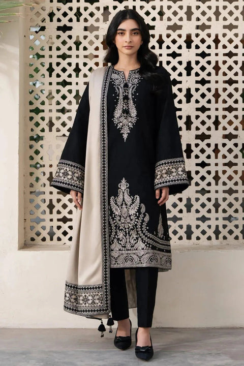 Black Embroidered 3-Piece Lawn Suit - Side View