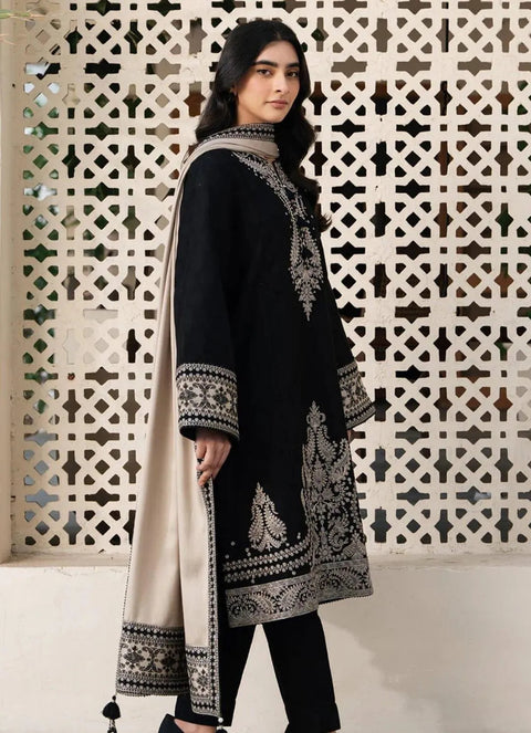 Black Embroidered 3-Piece Lawn Suit - Front View