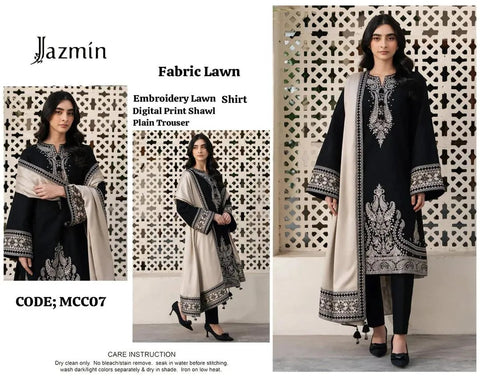 Black Embroidered 3-Piece Lawn Suit - Close Up