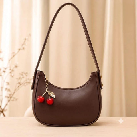 Cherry Charm Shoulder Bag for Women – PU Leather Handbag with Cherry Pendant