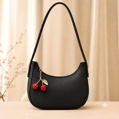 Cherry Charm Shoulder Bag for Women – PU Leather Handbag with Cherry Pendant