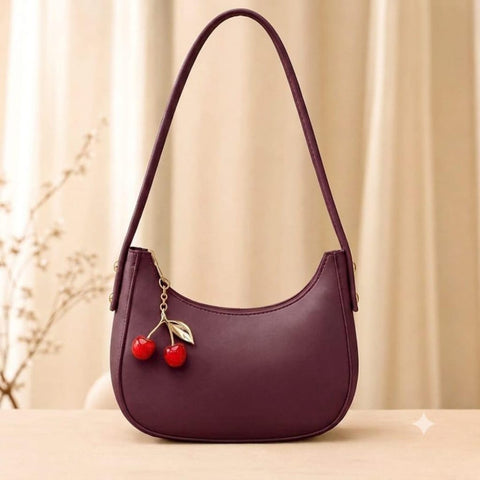 Cherry Charm Shoulder Bag for Women – PU Leather Handbag with Cherry Pendant