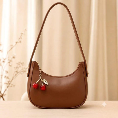 Cherry Charm Shoulder Bag for Women – PU Leather Handbag with Cherry Pendant