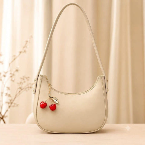 Cherry Charm Shoulder Bag for Women – PU Leather Handbag with Cherry Pendant