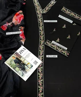 Black Embroidered Kurta - Fabric Flat Lay with Details