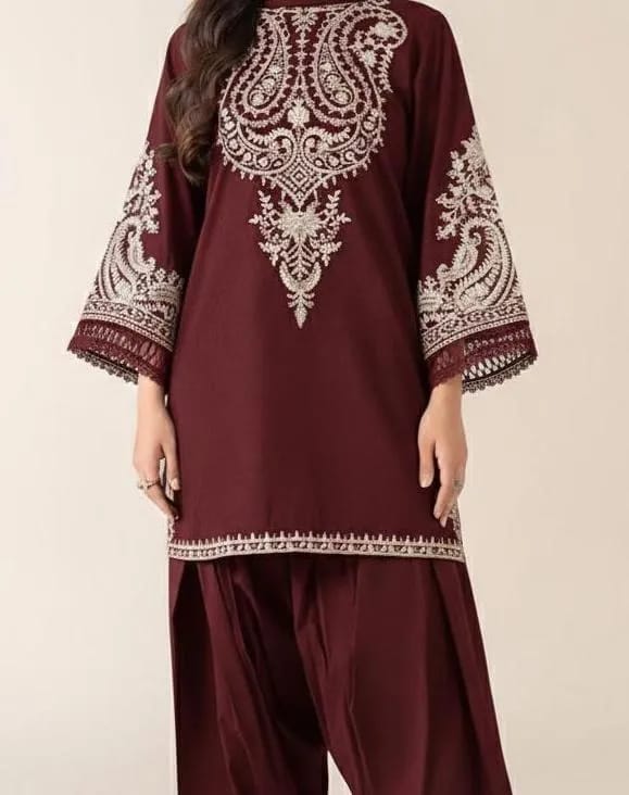 Maroon Embroidered Lawn 2-Piece Suit for Women