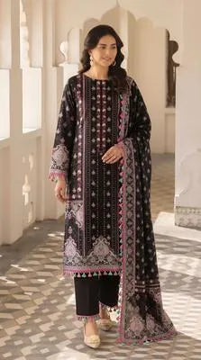 Black Embroidered Pajama Set - Model Side View
