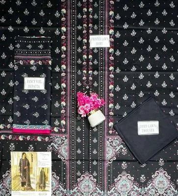 Black Embroidered Pajama Set - Fabric Flat Lay