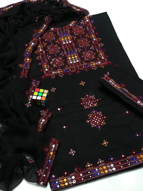 3 Pcs Women's Unstitched Embroidered Suit