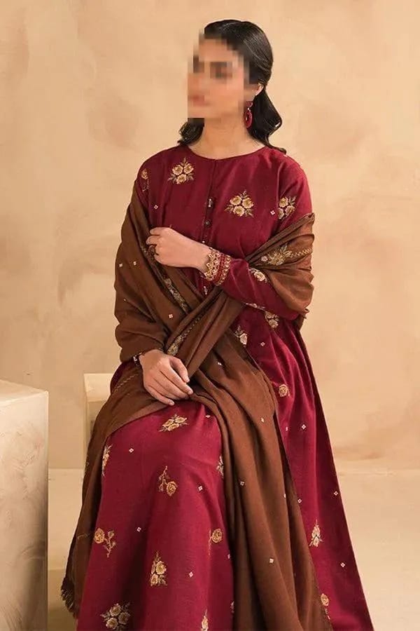 : 3 Pcs Women's Unstitched Embroidered Suit
