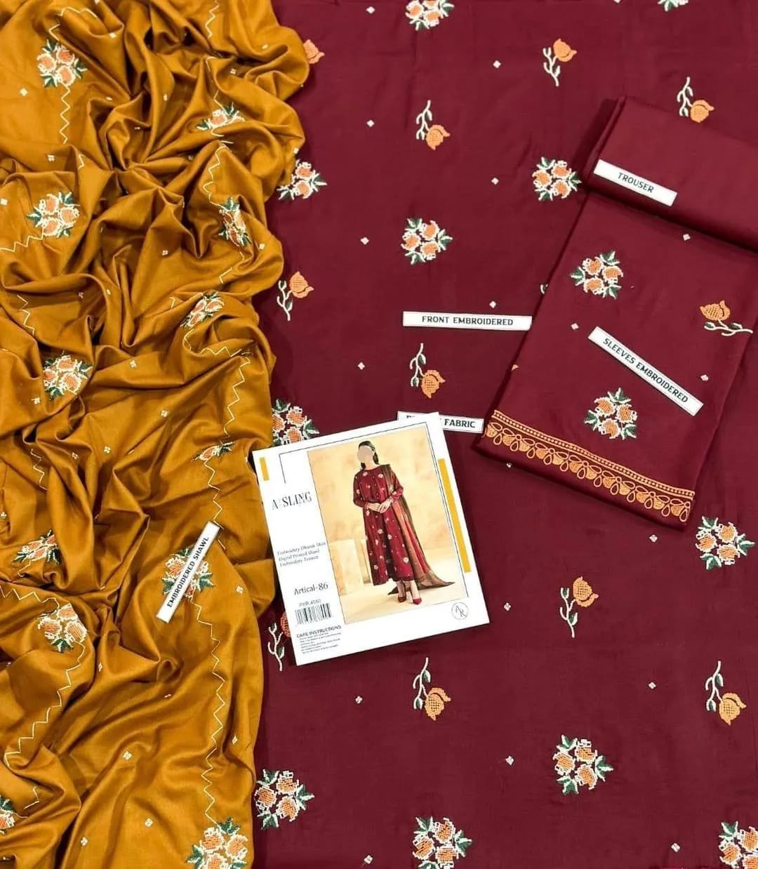 : 3 Pcs Women's Unstitched Embroidered Suit
