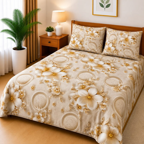 3D Digital Bedsheet Set - Blue White Floral