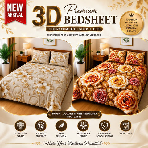 3D Digital Bedsheet Set - Colorful Knit Flowers