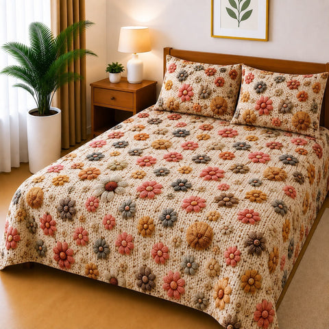 3D Digital Bedsheet Set - Mixed Floral Mandala