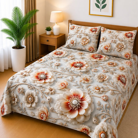 3D Digital Bedsheet Set - Blue Baroque Swirl