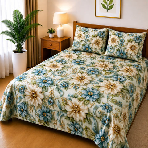 3D Digital Bedsheet Set - Golden Rose Print