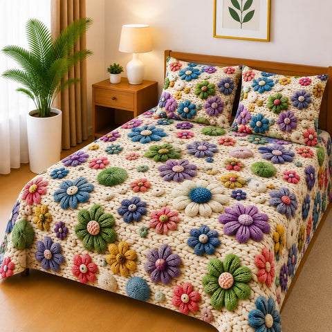 3D Digital Bedsheet Set - White Rose Gold
