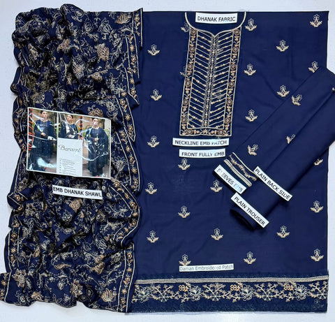 Bareez'e Winter Dhanak Collection 2026 | Embroidered 3 Piece Suit