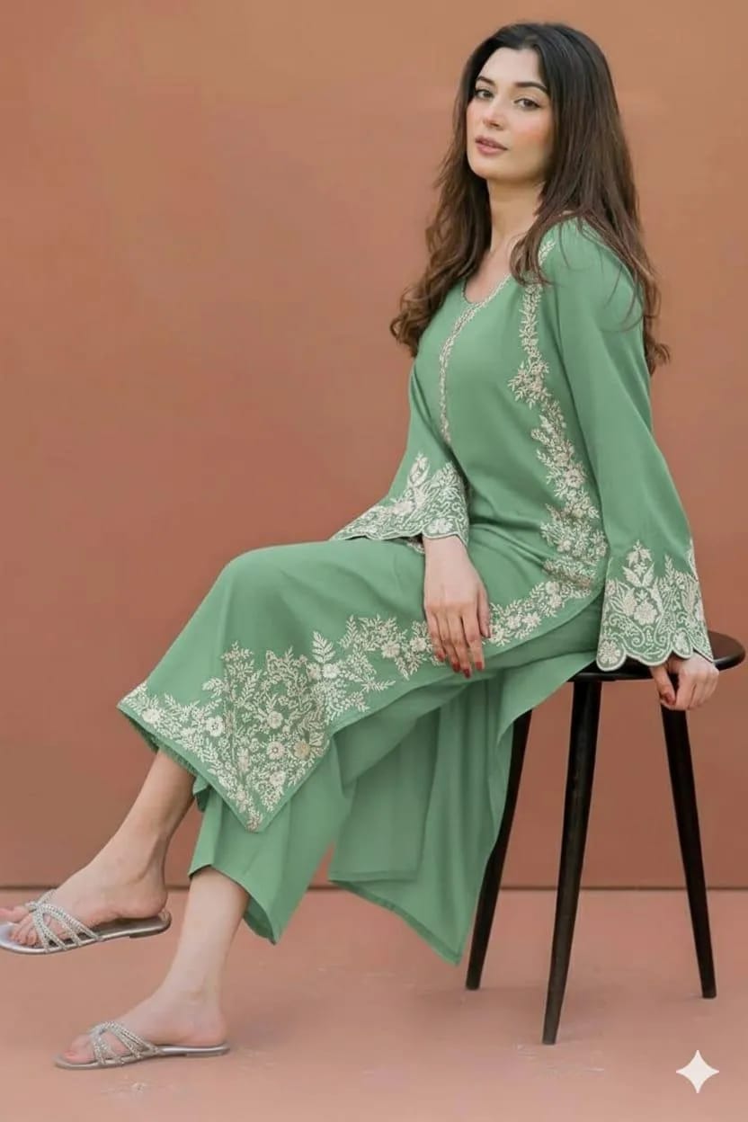 Green Embroidered Lawn Suit for Women Wedding Eid Festive Wear