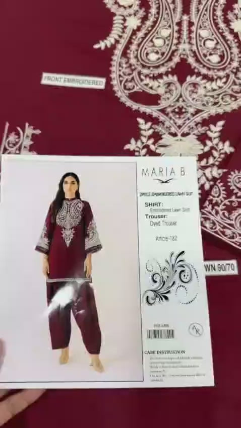 Maroon Embroidered Lawn 2-Piece Suit for Women