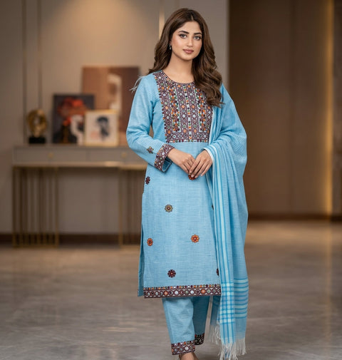 ALHAMDULILAH Winter Formal Dresses | Soft Slub Khaddar 3Pcs