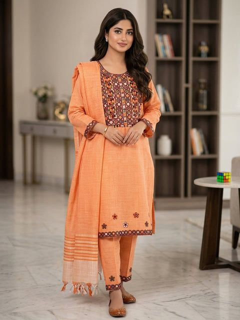 ALHAMDULILAH Winter Formal Dresses | Soft Slub Khaddar 3Pcs