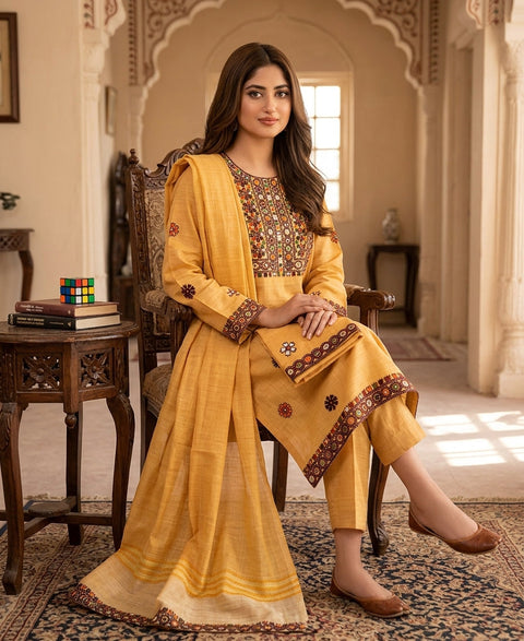 ALHAMDULILAH Winter Formal Dresses | Soft Slub Khaddar 3Pcs