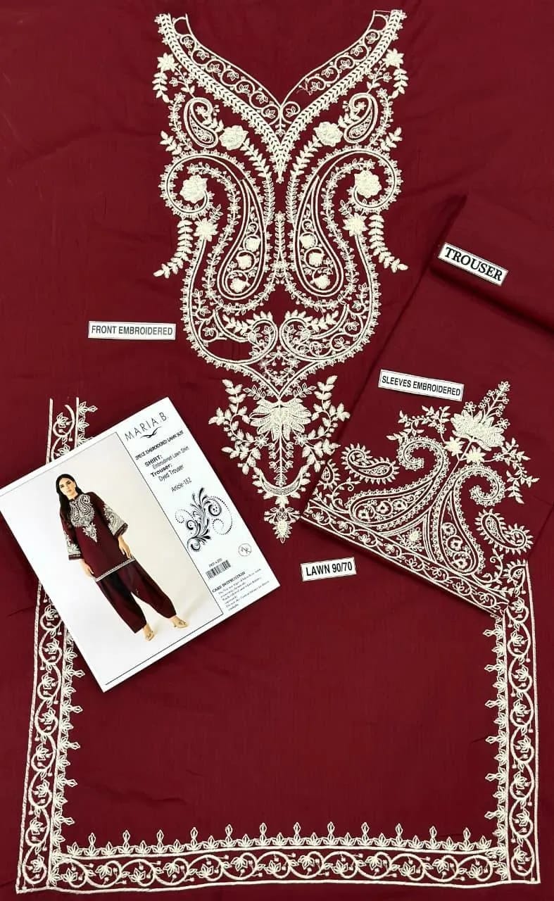 Maroon Embroidered Lawn 2-Piece Suit for Women
